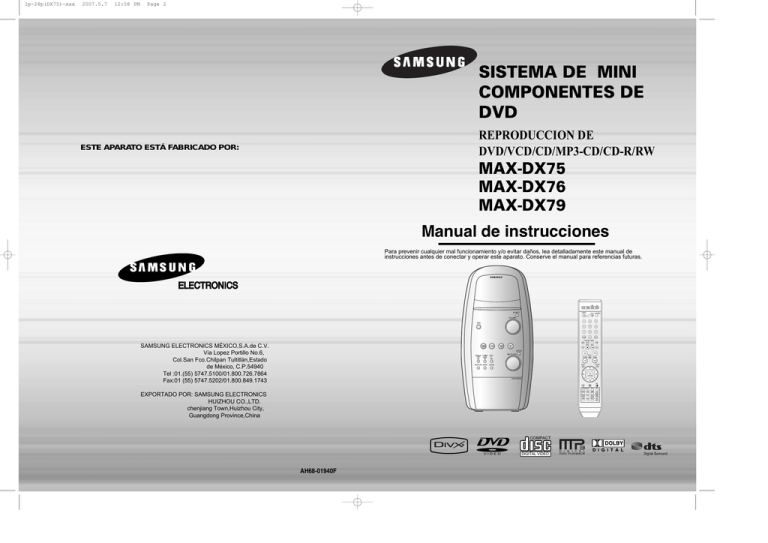 Samsung Max Dx76 Max Dx75 Max Dx79 User S Manual Manualzz