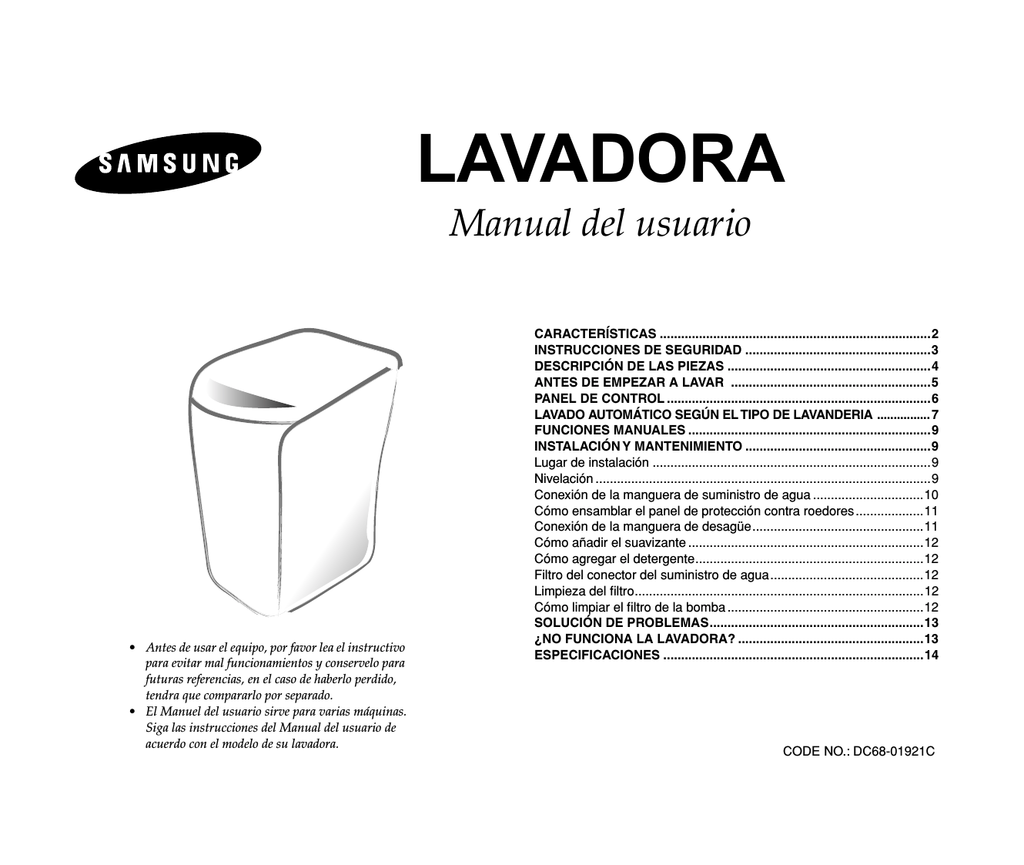 Samsung Wa85r3 Wa90r3 User Manual Manualzz