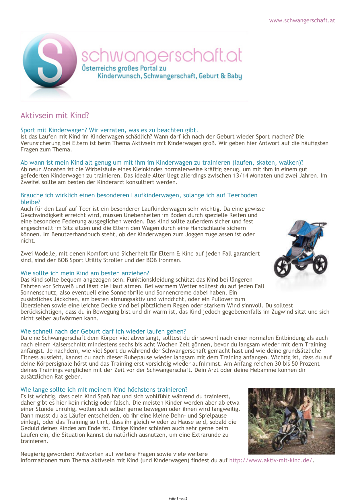 Aktivsein Mit Kind Schwangerschaft Manualzz Com