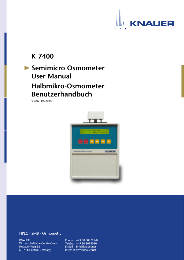 Semimicro Osmometer K7400 manual Manualzz