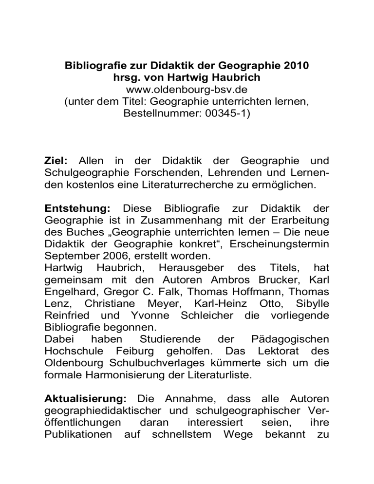 Bibliografie Zur Didaktik Der Geographie 2010 Hrsg Manualzz