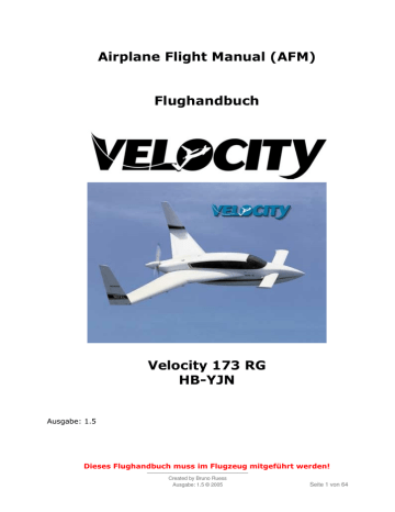 Airplane Flight Manual (AFM) Flughandbuch Velocity | Manualzz