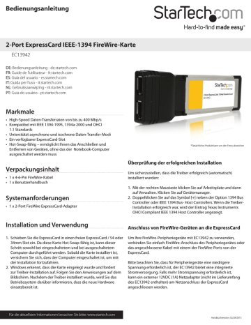 2-Port ExpressCard IEEE-1394 FireWire-Karte | Manualzz