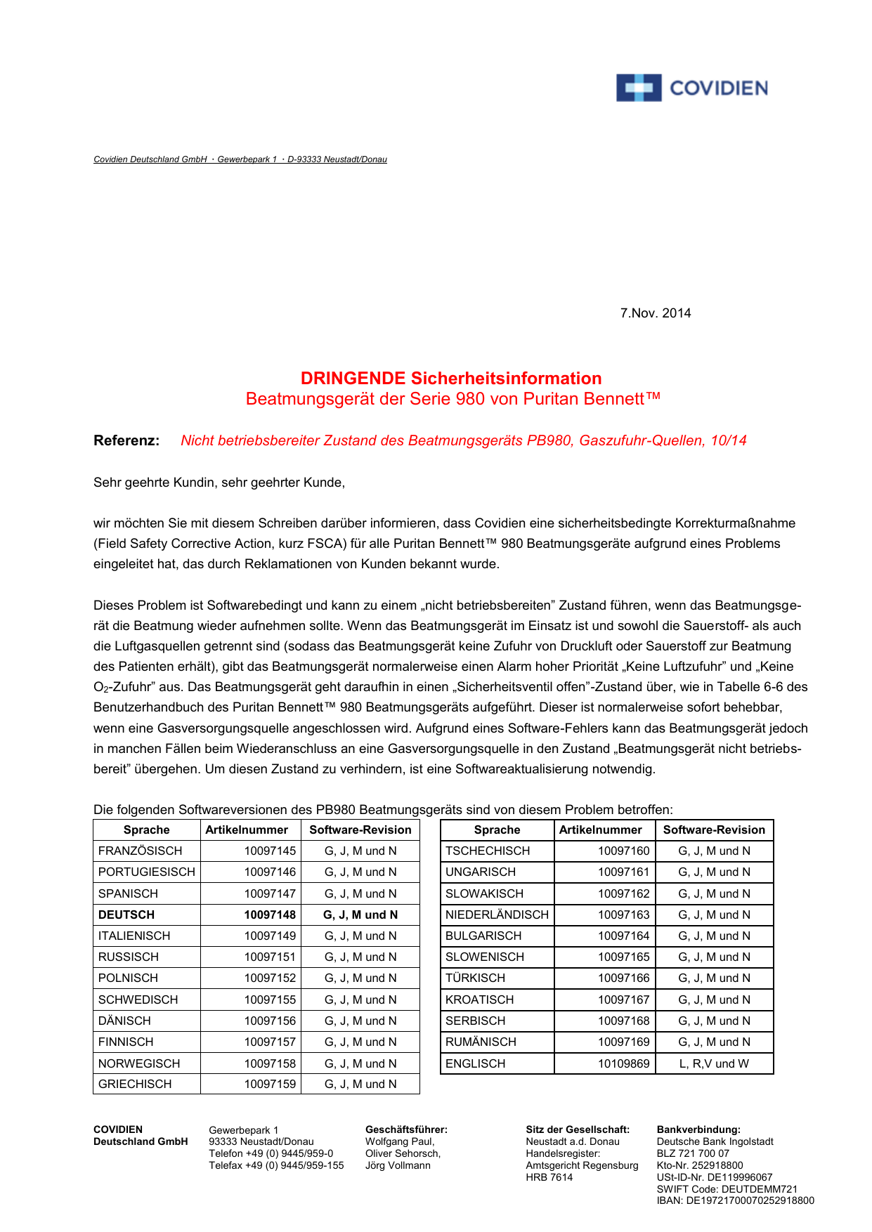 Dringende Sicherheitsinformation Beatmungsgerat Der Manualzz