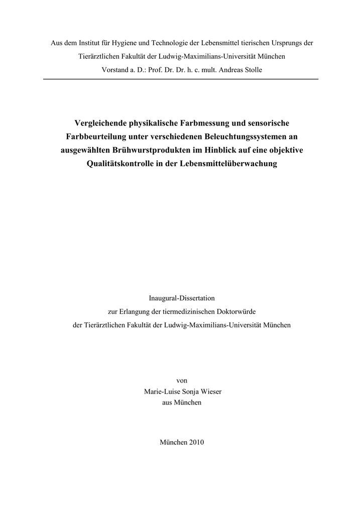 Vergleichende Physikalische Farbmessung Und Sensorische - 