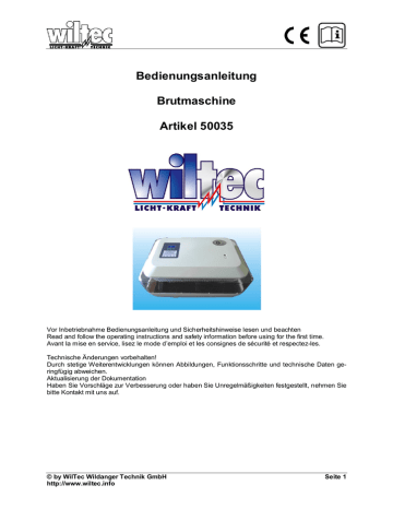 Bedienungsanleitung Brutmaschine Artikel 50035 | Manualzz