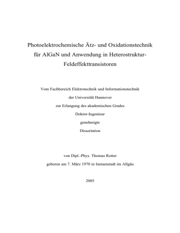 Und Oxidationstechnik Fur Algan Und Anwendung In Heterostruktur Manualzz