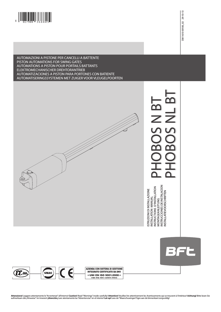 BFT Front bracket kit Staffa anteriore phobos N-NL 