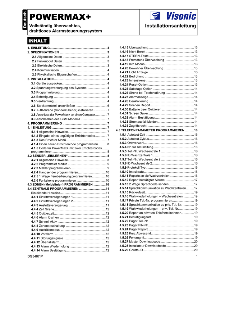 Anleitung Zur Alarmanlage Manualzz