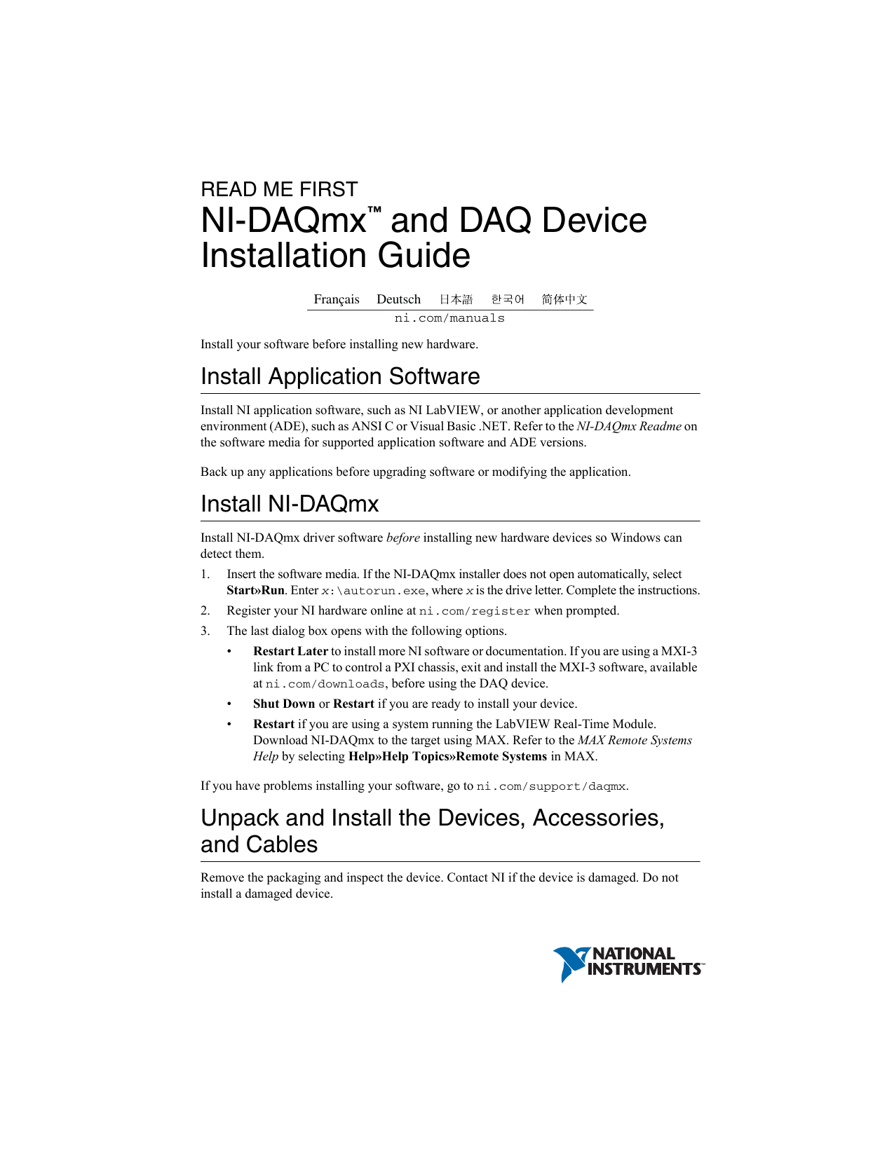 Read Me First NIDAQmx and DAQ Device Installation Guide Manualzz