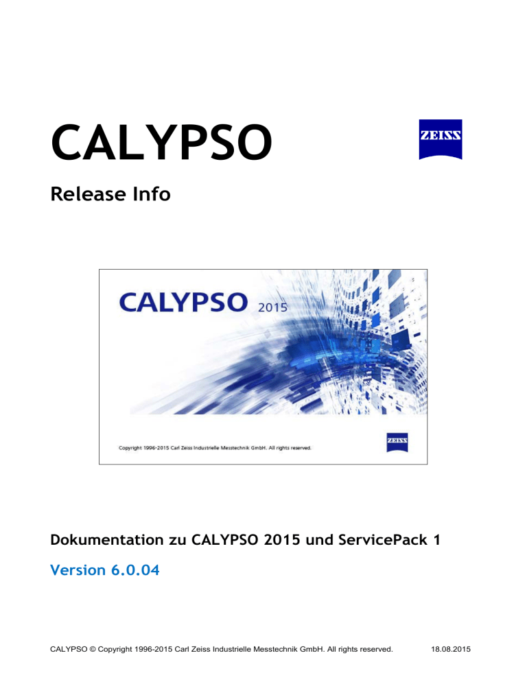 ZEISS CALYPSO 2015 Release Informationen Manualzz