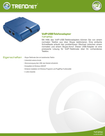 Trendnet TVP-SP5G VoIP USB Phone Adapter (for SKYPE™) Datenblatt | Manualzz