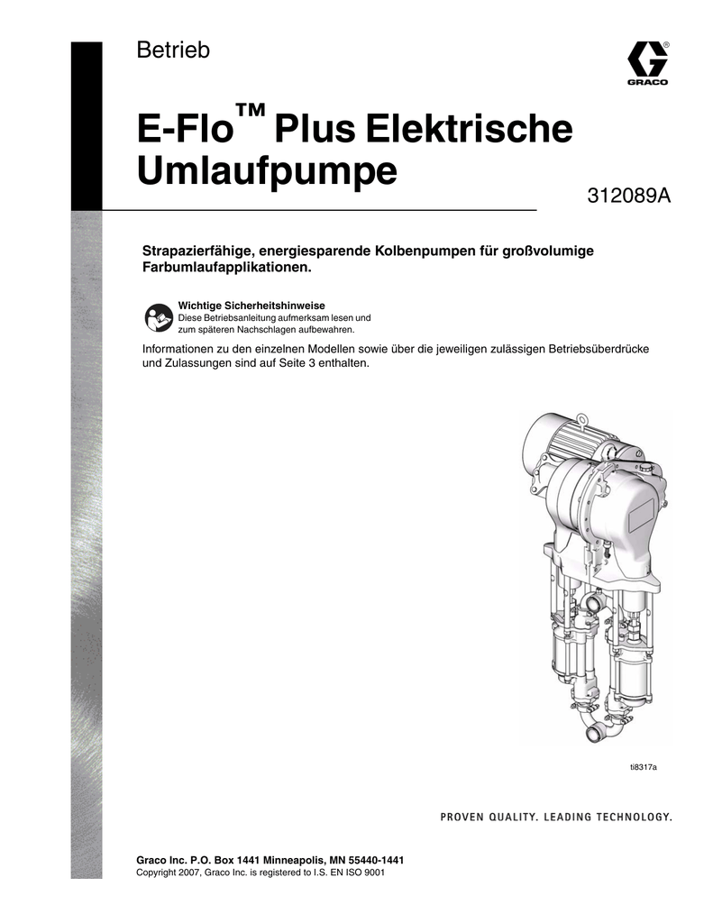 Graco 312089A E-Flo Electric Circulation Pump Bedienungsanleitung | Manualzz