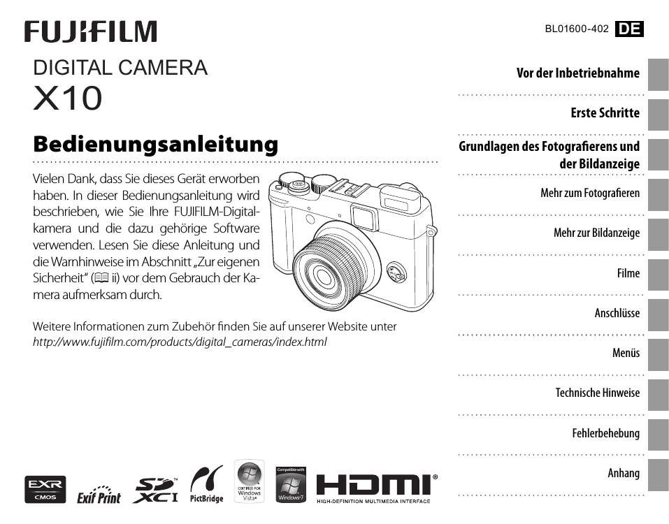 Fujifilm X10 Camera Bedienungsanleitung Manualzz