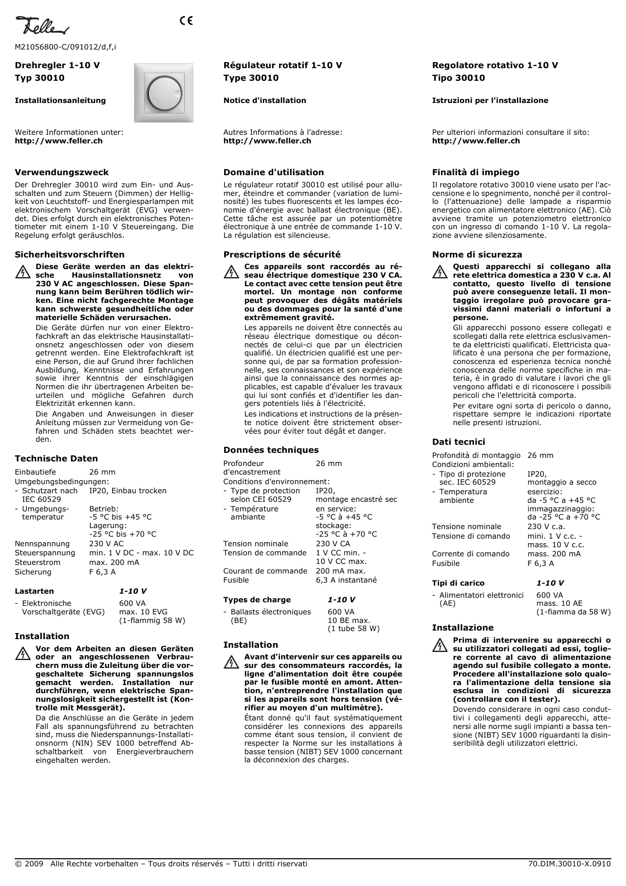 Drehregler 1 10 V Typ Regulateur Rotatif 1 Manualzz