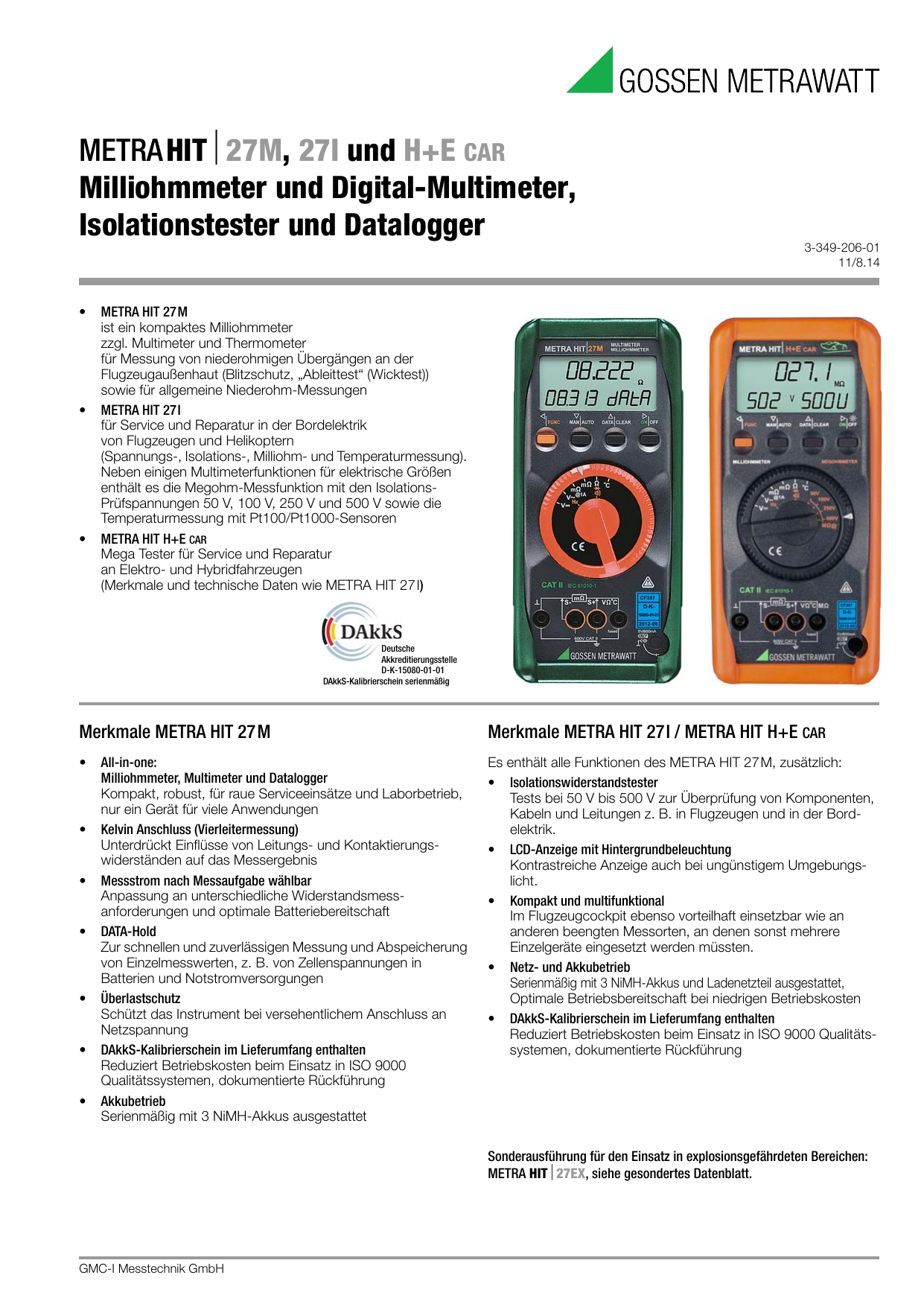 METRAHIT 27M, 27I Und H+E CAR Milliohmmeter Und Digital | Manualzz