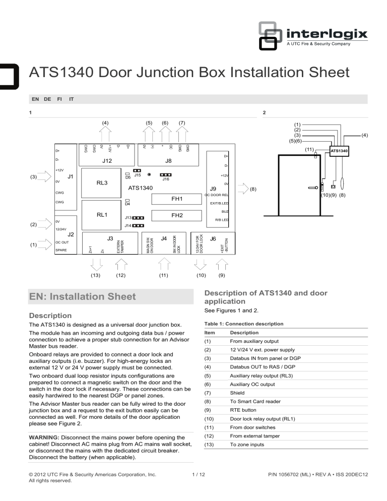 ATS1340 Door Junction Box Installation Sheet Manualzz