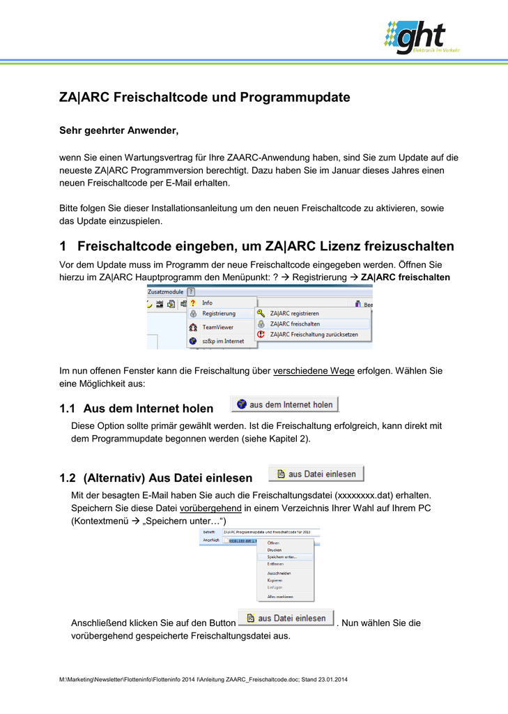 Za Arc Freischaltcode Und Programmupdate Manualzz