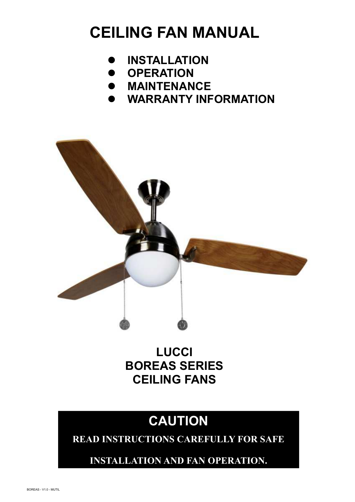 Ceiling Fan Instruction Manual Boreas Muti V1 Ventilator