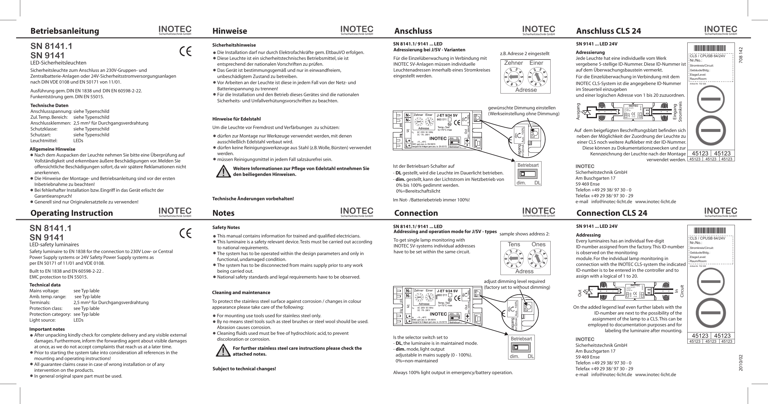 Betriebsanleitung INOTEC Hinweise INOTEC Anschluss INOTEC | Manualzz