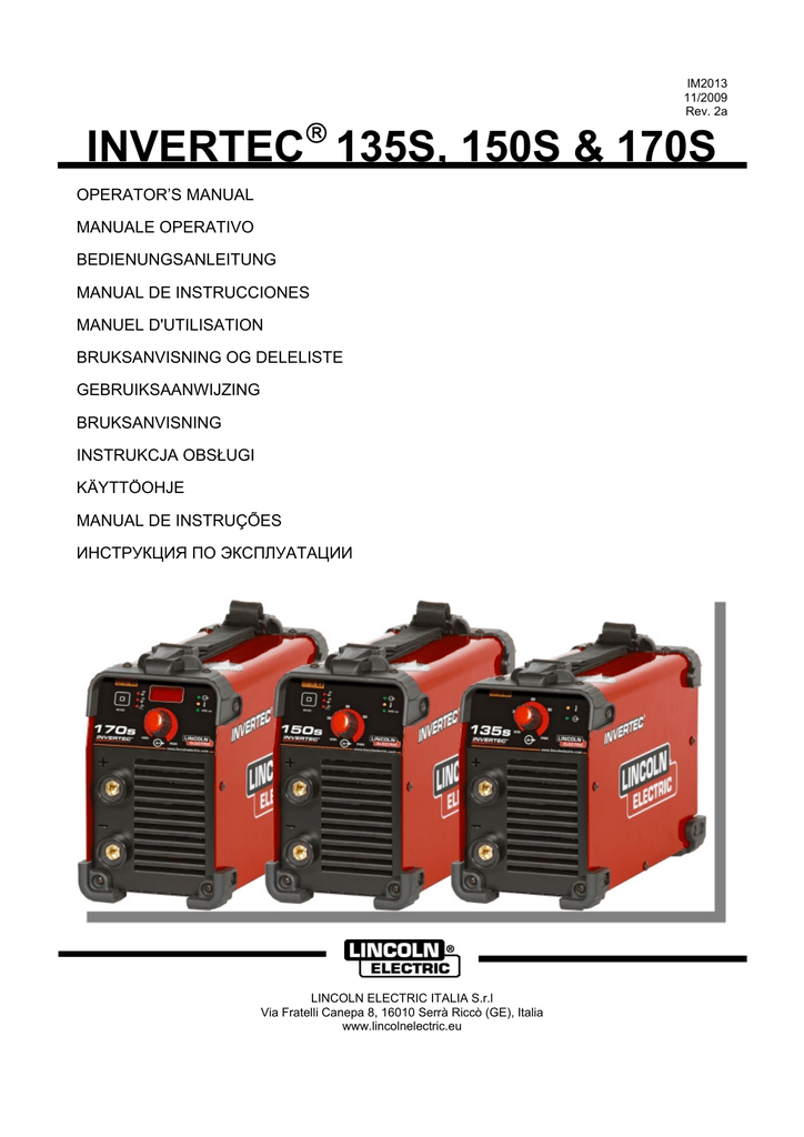 Lincoln Electric Invertec 150S User's Manual | Manualzz