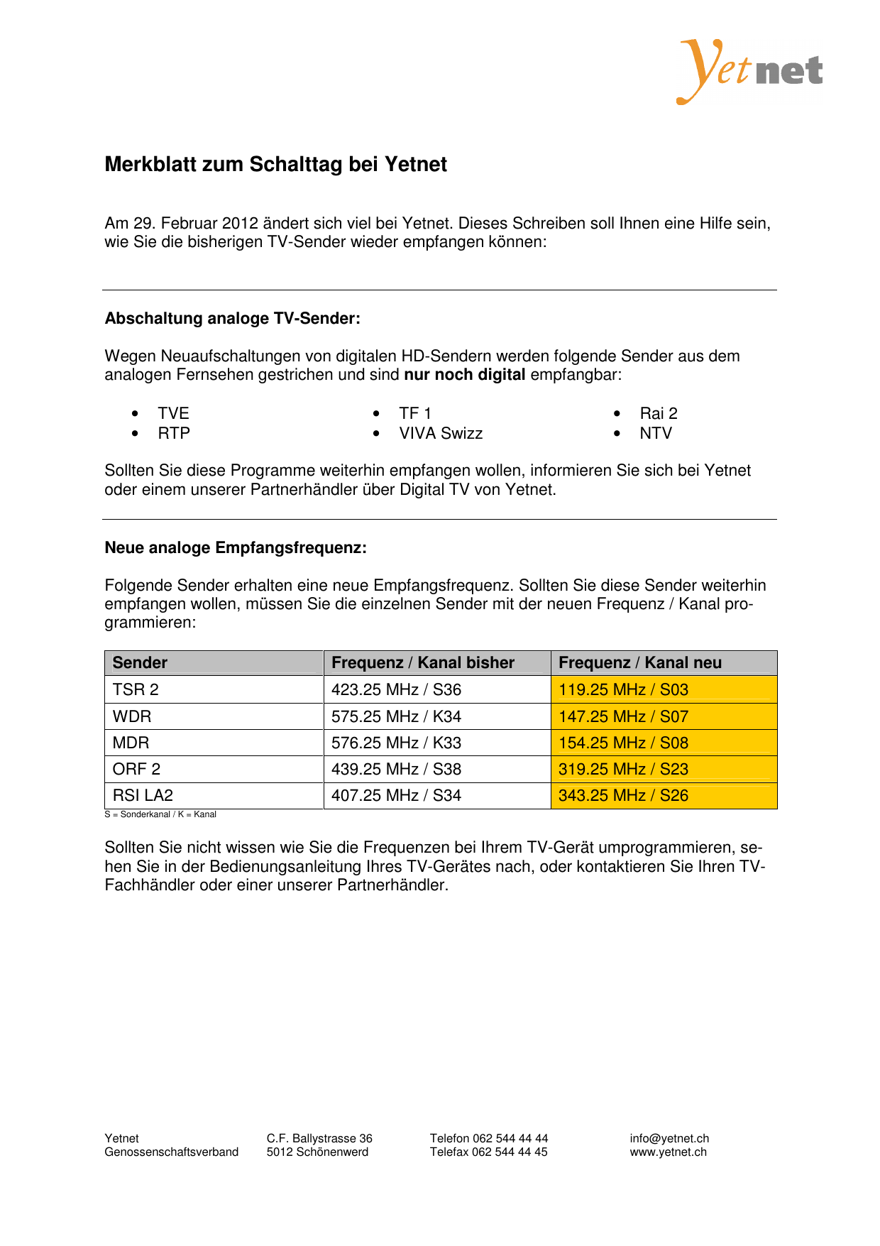 Merkblatt Zum Schalttag Bei Yetnet Manualzz
