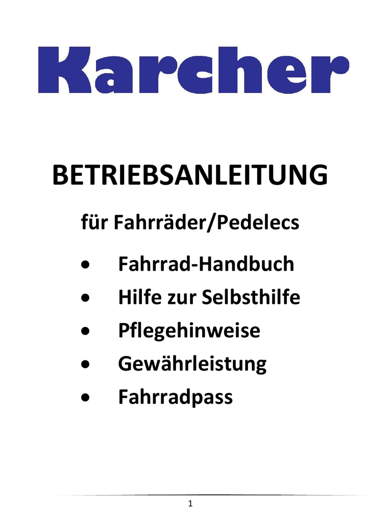 BETRIEBSANLEITUNG für Fahrräder/Pedelecs Manualzz