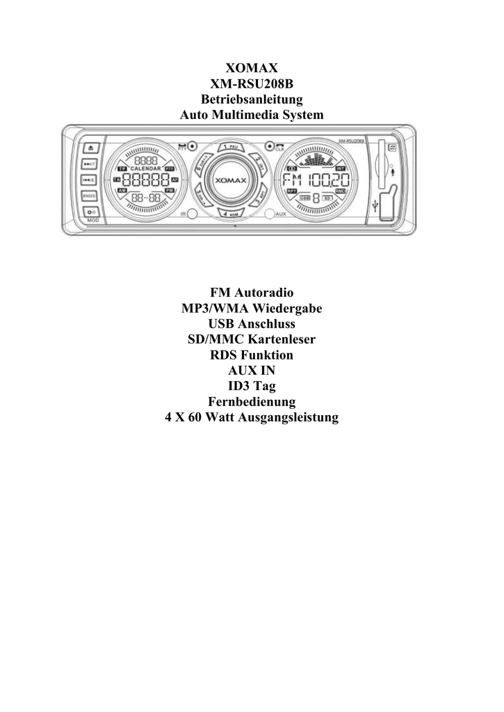 Xomax Xm Rsu208b Betriebsanleitung Auto Manualzz