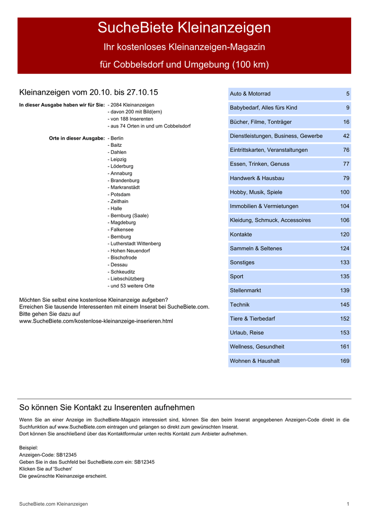 Suchebiete Kleinanzeigen Magazin Cobbelsdorf Manualzz