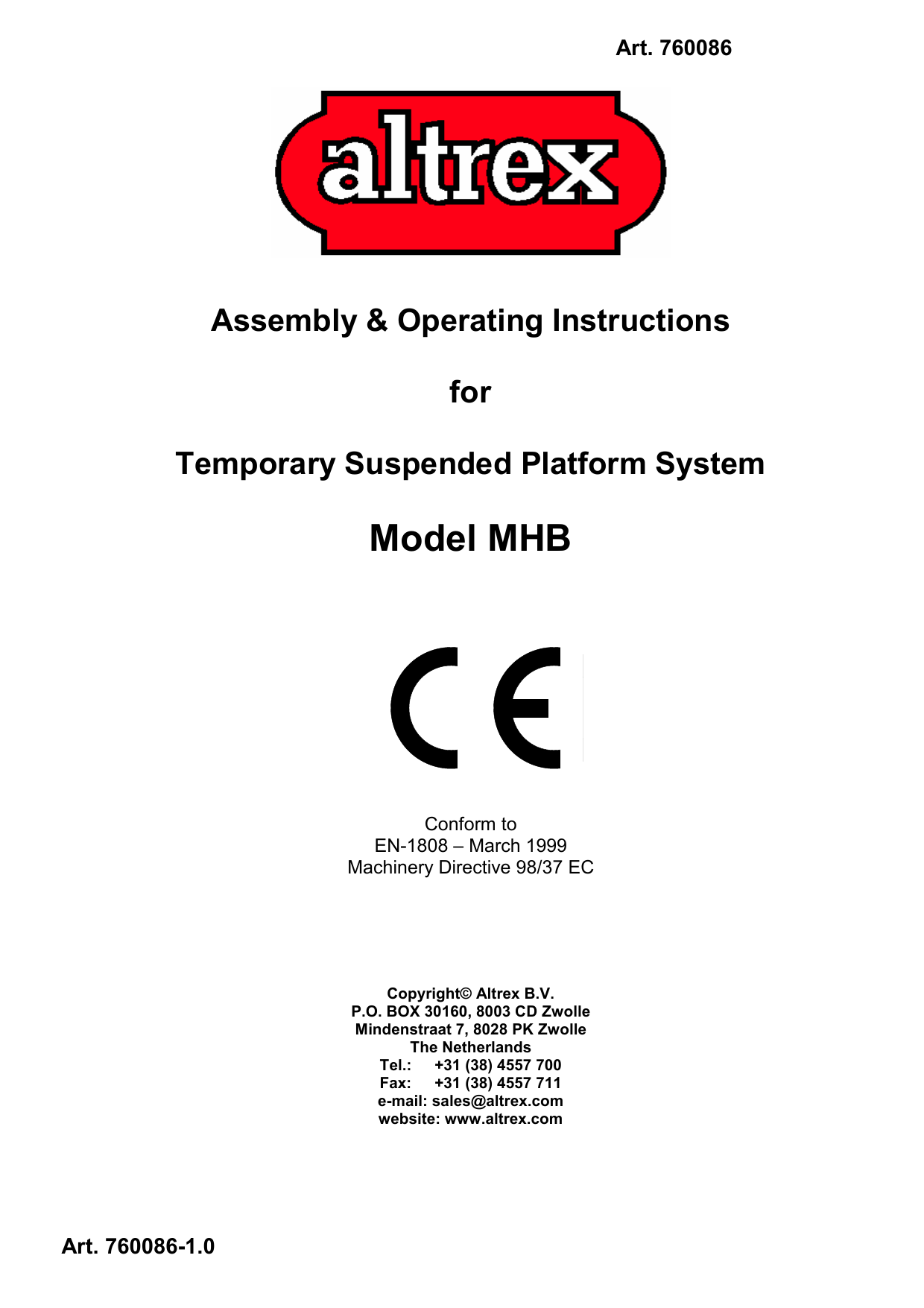 Altrex Assembly Operating Instructions Manualzz