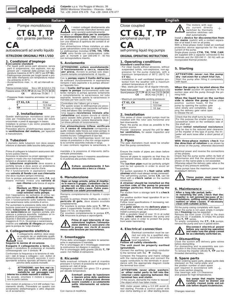 Ct 61 T Tp Calpeda Pumpen Vertrieb Manualzz