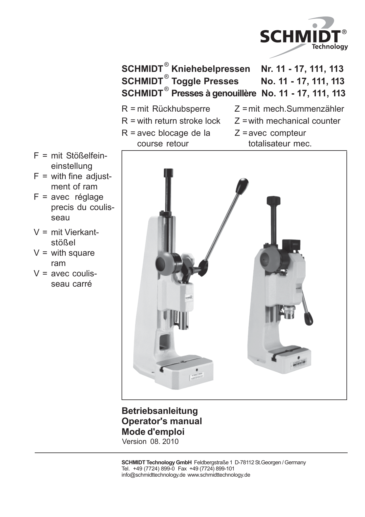 17 111 113 Schmidt Toggle Presses No 11 Manualzz