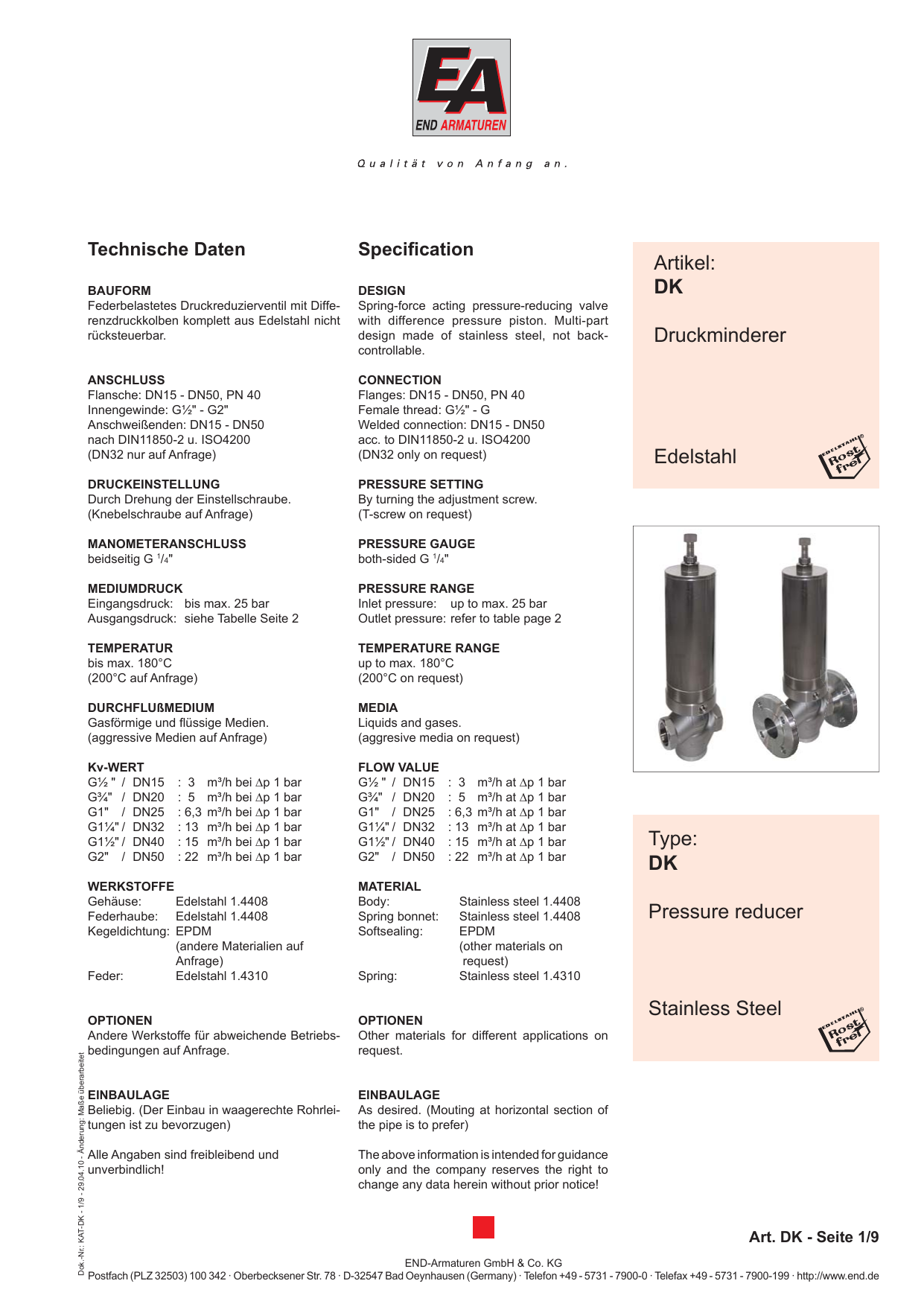 Dk Druckminderer Edelstahl Manualzz