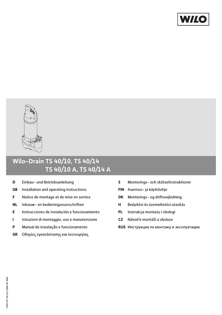 Wilo Drain Ts 40 10 Ts 40 14 Ts 40 10 A Ts 40 14 A Manualzz