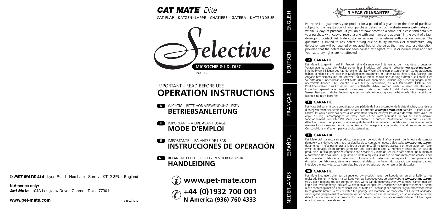 Cat Mate Elite Mode D Emploi Français Pet Mate | Manualzz