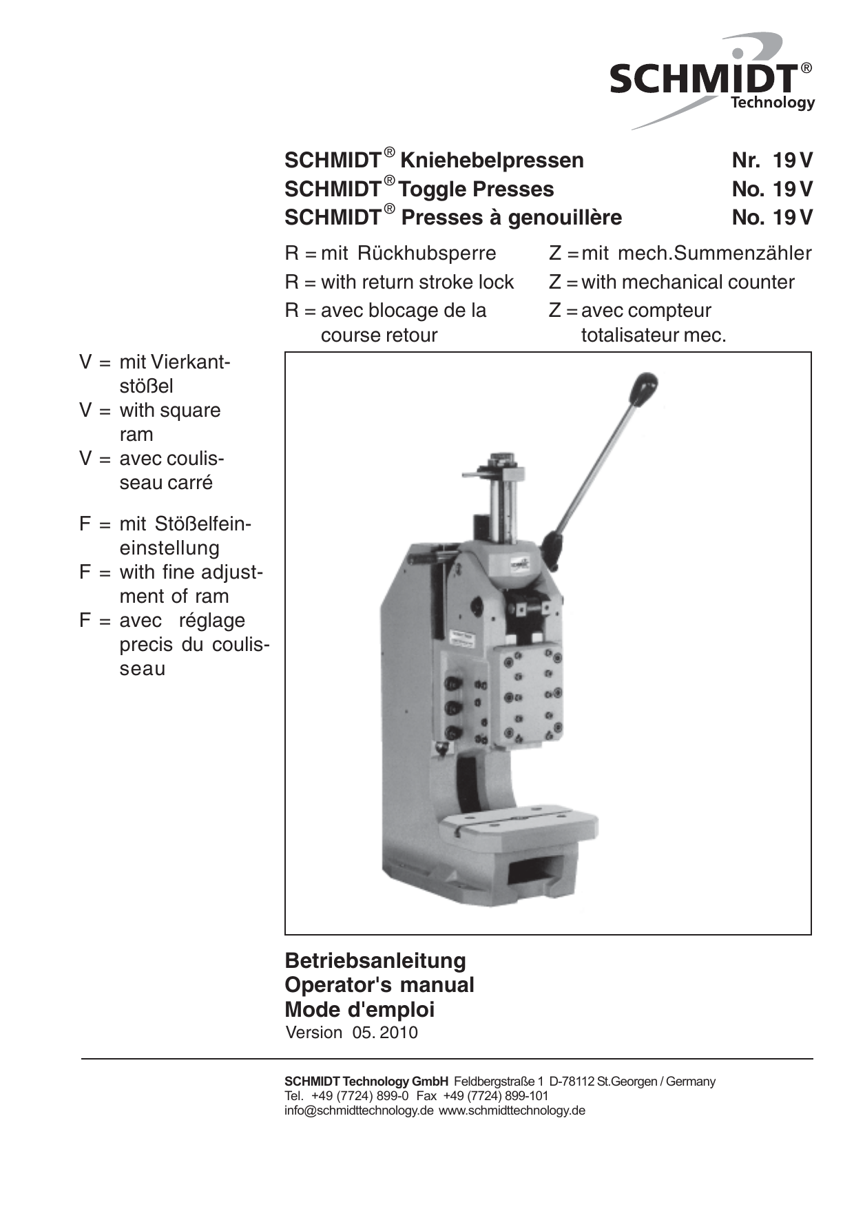 Schmidt Presses A Genouillere No 19v Schmidt Toggle Presses Manualzz