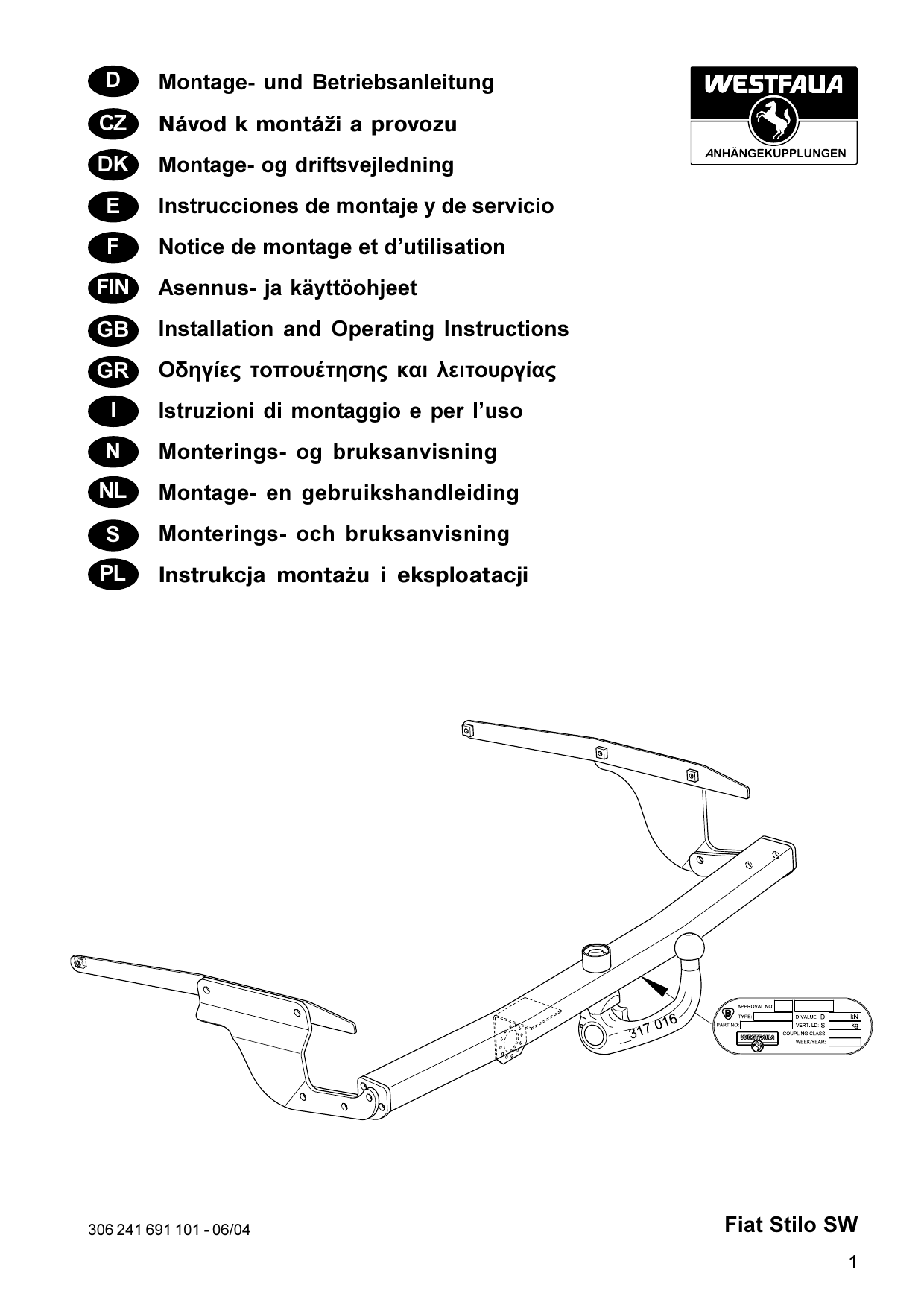 Fiat Stilo Sw D Montage Und Betriebsanleitung Navod K Montazi A Manualzz