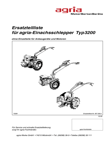 Agria Typ 2800 2800D Einachsschlepper Ersatzteilliste Ersatzteilkatalog 1971 