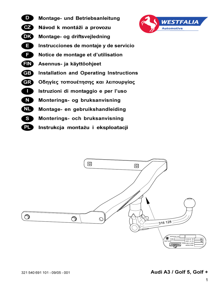 Audi A3 Golf 5 Golf D Montage Und Betriebsanleitung Navod K Manualzz