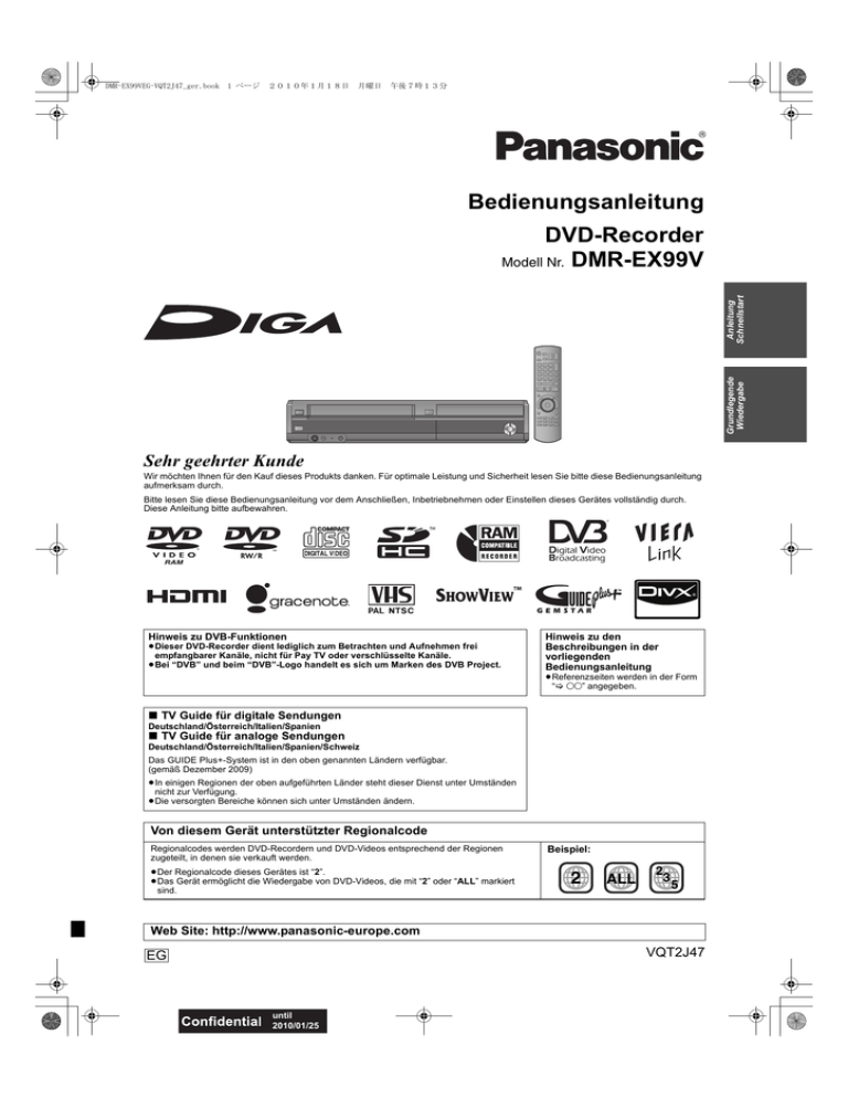 Panasonic Dmrex99v Operating Instructions Manualzz