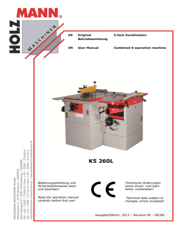 Combiné à bois avec 5 opérations 1,5 kW 230V Holzstar UMK5-260 230V