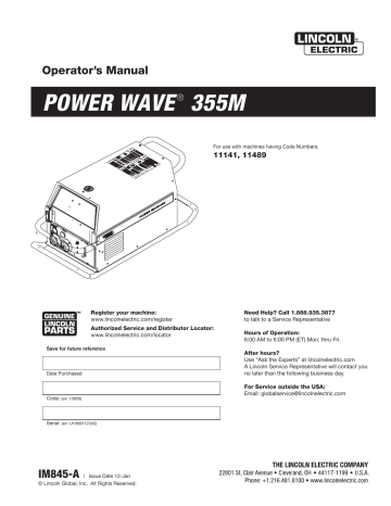 Lincoln Electric Power Wave 355M Operating instructions | Manualzz