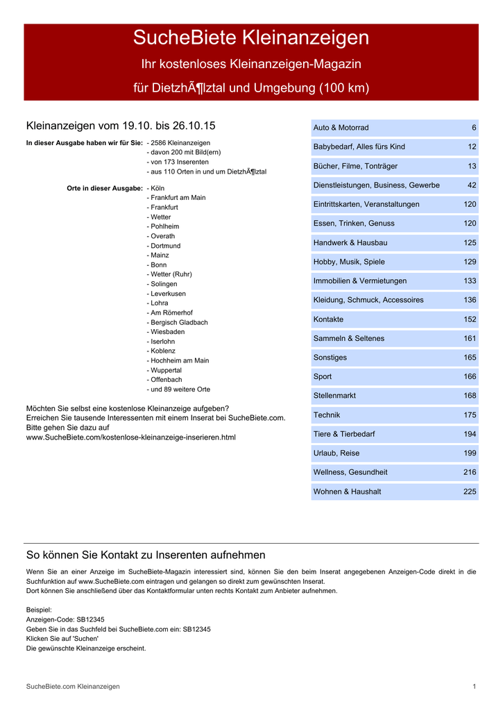 SucheBiete Kleinanzeigenzeitung DietzhÃƒÂ¶lztal | manualzz.com - 