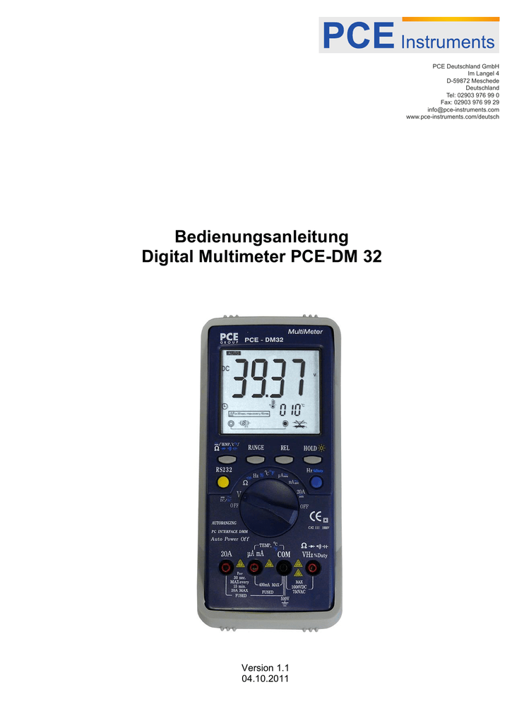 Bedienungsanleitung Digital Multimeter PCEDM Manualzz