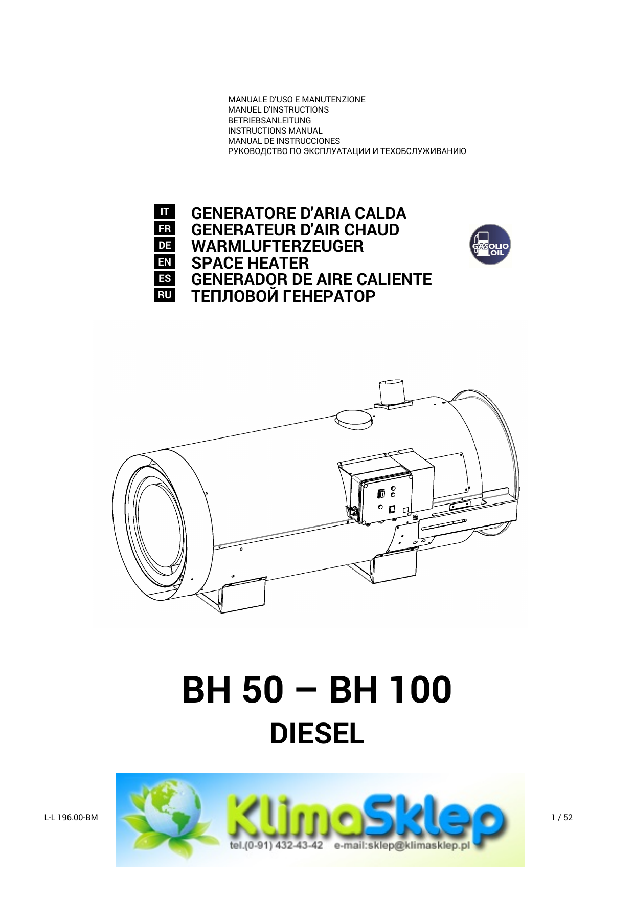 Generatore aria calda Oklima SD 70 a gasolio