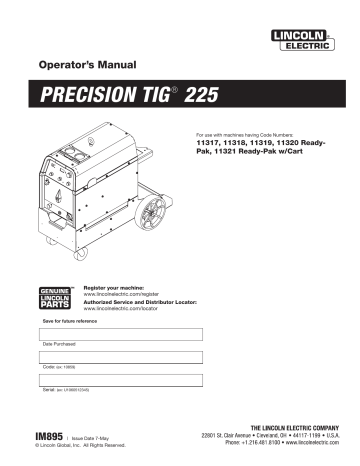 Lincoln Electric Precision TIG 225 - 11317 Operator Manual | Manualzz