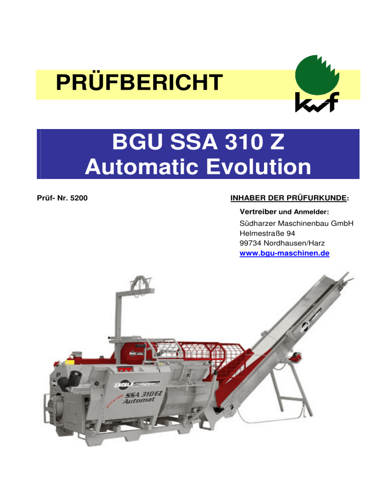 PRÜFBERICHT BGU SSA 310 Z Automatic Evolution | Manualzz