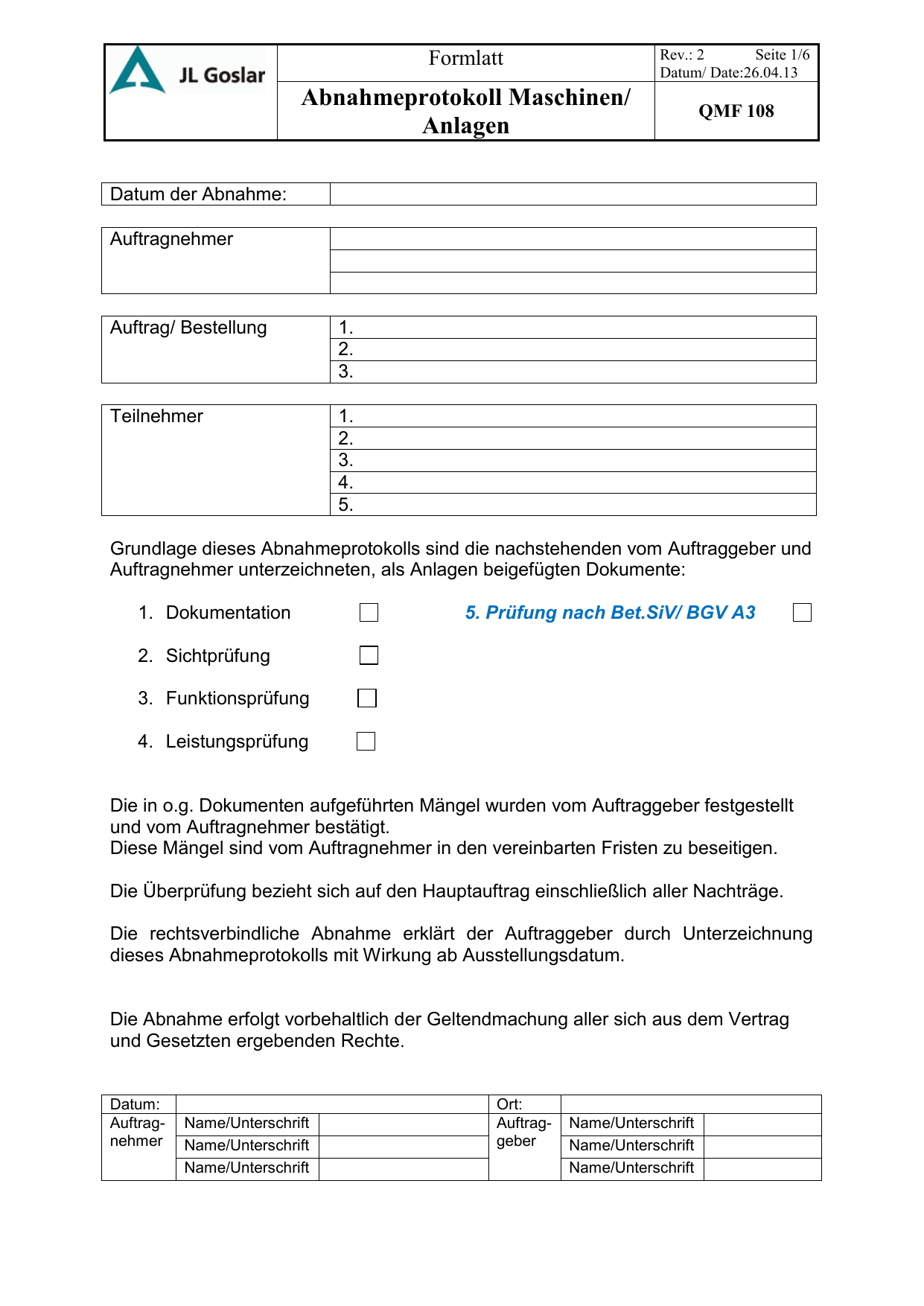 Abnahmeprotokoll Maschinen Anlagen Manualzz