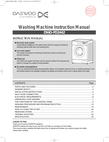 Specification Daewoo Dwd Fd2442 Specification