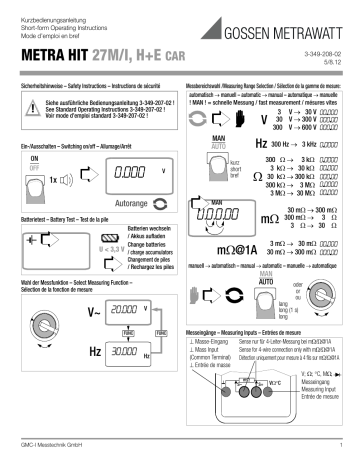 Gossen Metrawatt METRAHIT 27M Operating Instructions | Manualzz